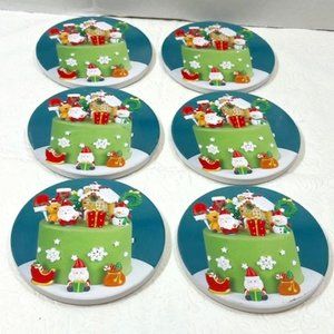 Six Holiday Themed Christmas Ceramic w/Cork Backing Coasters 4"